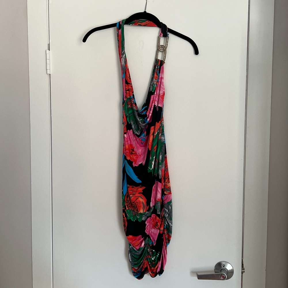 BNWOT Trac Multi-Color Floral Halter Bodycon Dress Size Small
